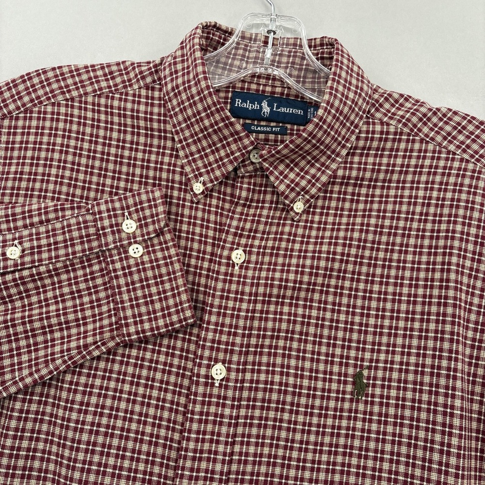 Ralph Lauren Shirt Mens L Red Check Classic Fit Button Down Long Sleeve Cotton